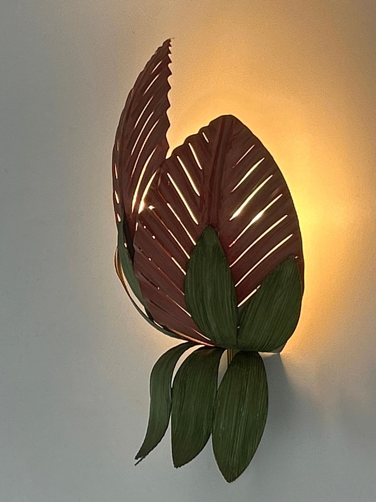 Rare Mid Century Double Leaf Floral Sconce By Holländer Leuchten Germany 1970s photo vintage