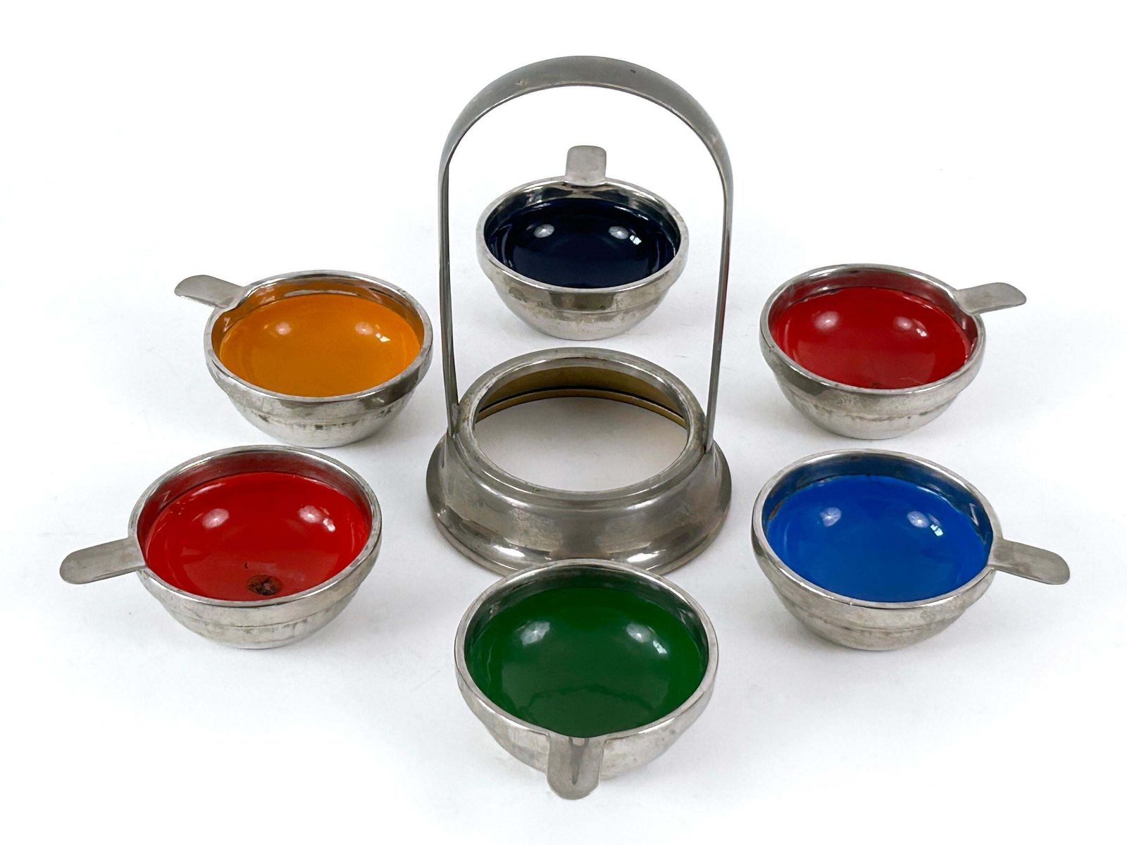 Rare & Lovely Mid Century Modern Small Enameled Ashtray Set Of Six Germany 1960s photo furniture