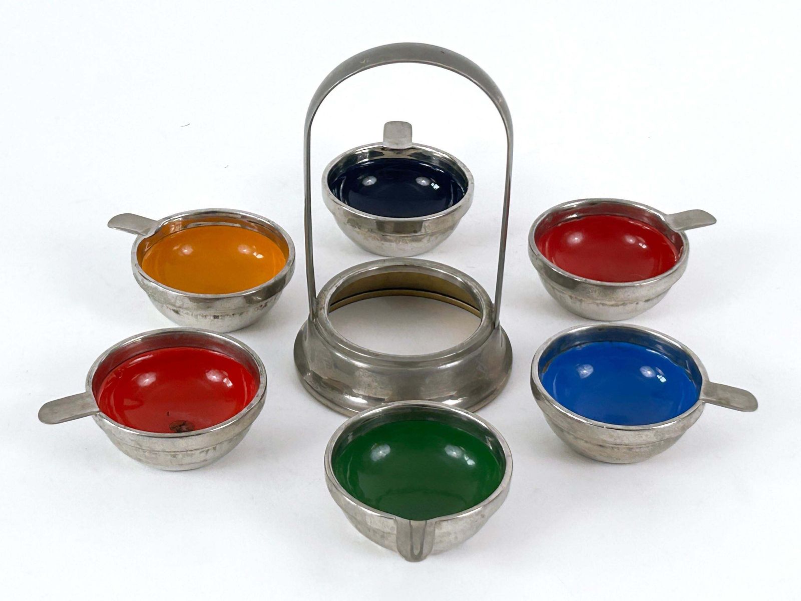 Rare & Lovely Mid Century Modern Small Enameled Ashtray Set Of Six Germany 1960s photo 705.0