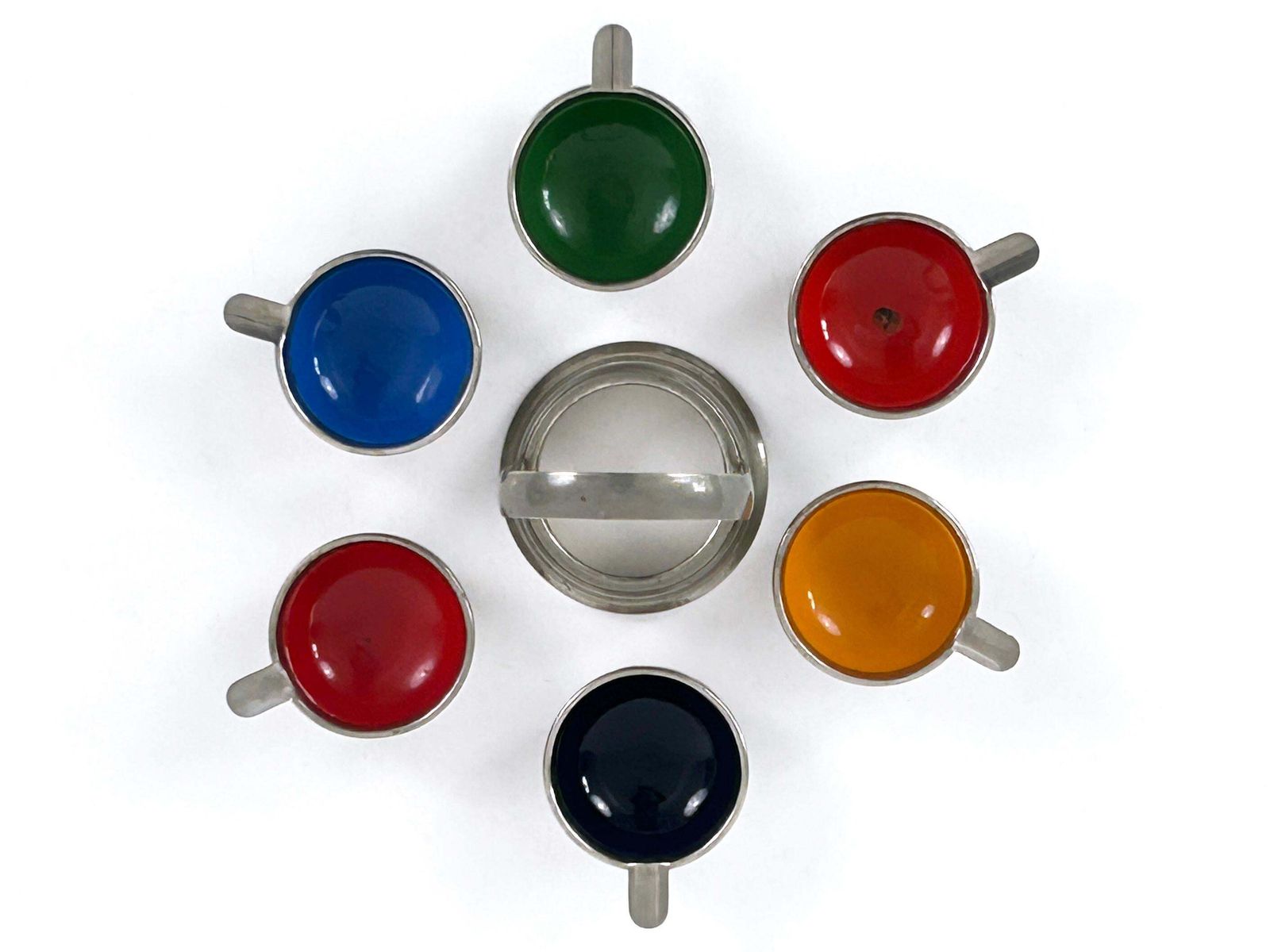 photo buy Rare & Lovely Mid Century Modern Small Enameled Ashtray Set Of Six Germany 1960s
