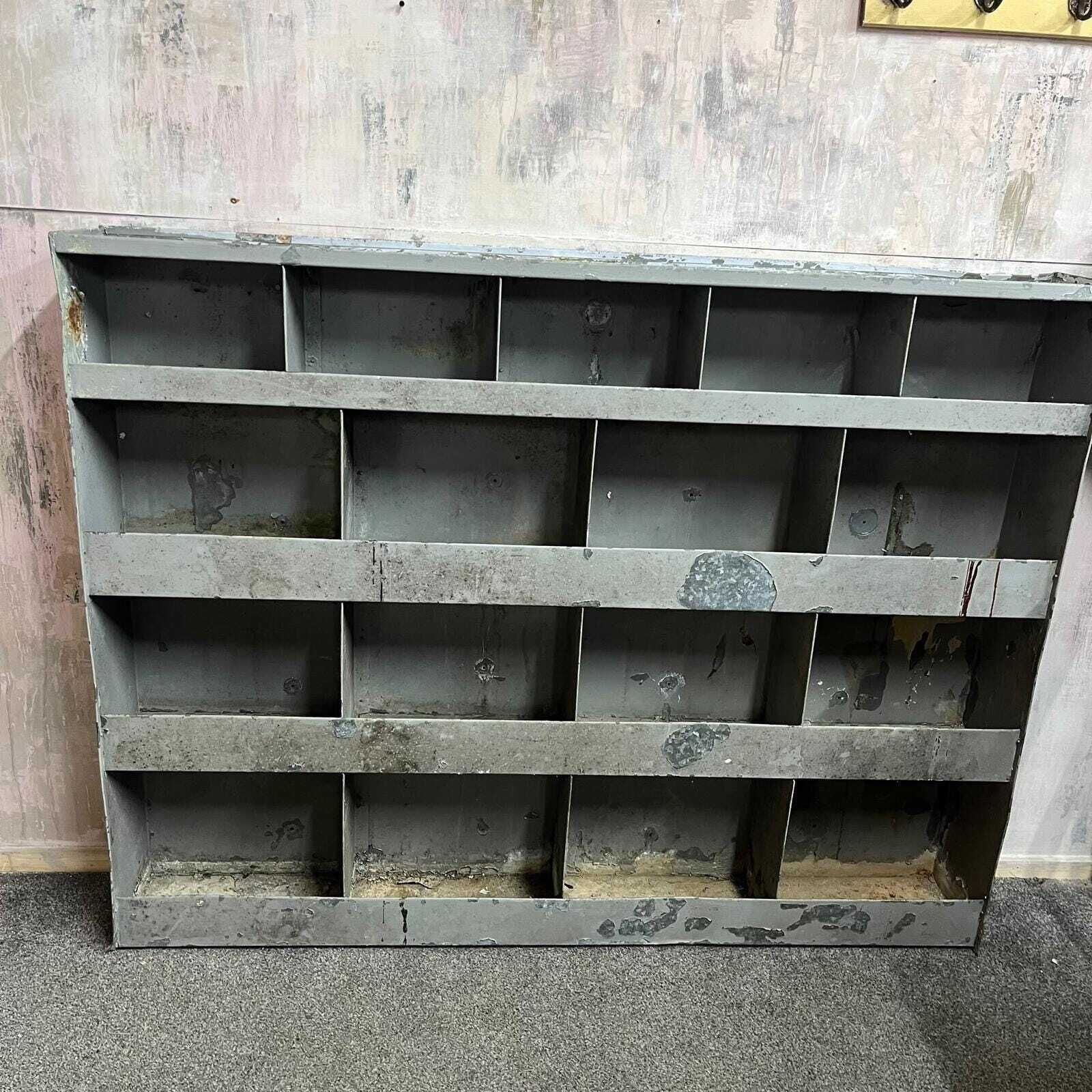 Industrial Grey Metal 17 Pigeon Hole Factory Storage Unit Heavy Aged Patina