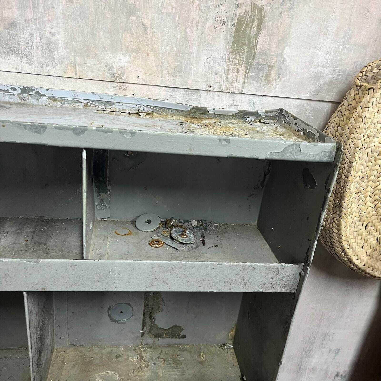 Industrial Grey Metal 17 Pigeon Hole Factory Storage Unit Heavy Aged Patina photo for sale