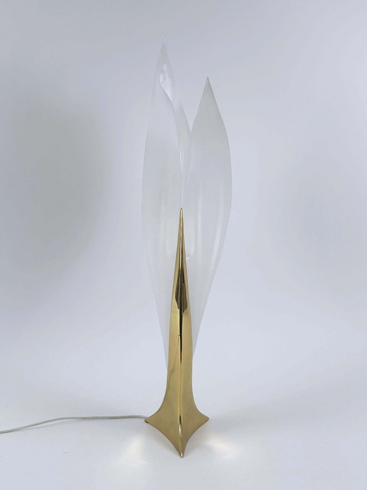 photo vinterior Modernist Acrylic & Brass Table Lamp Or Floor Light By Maison Rougier 1970s