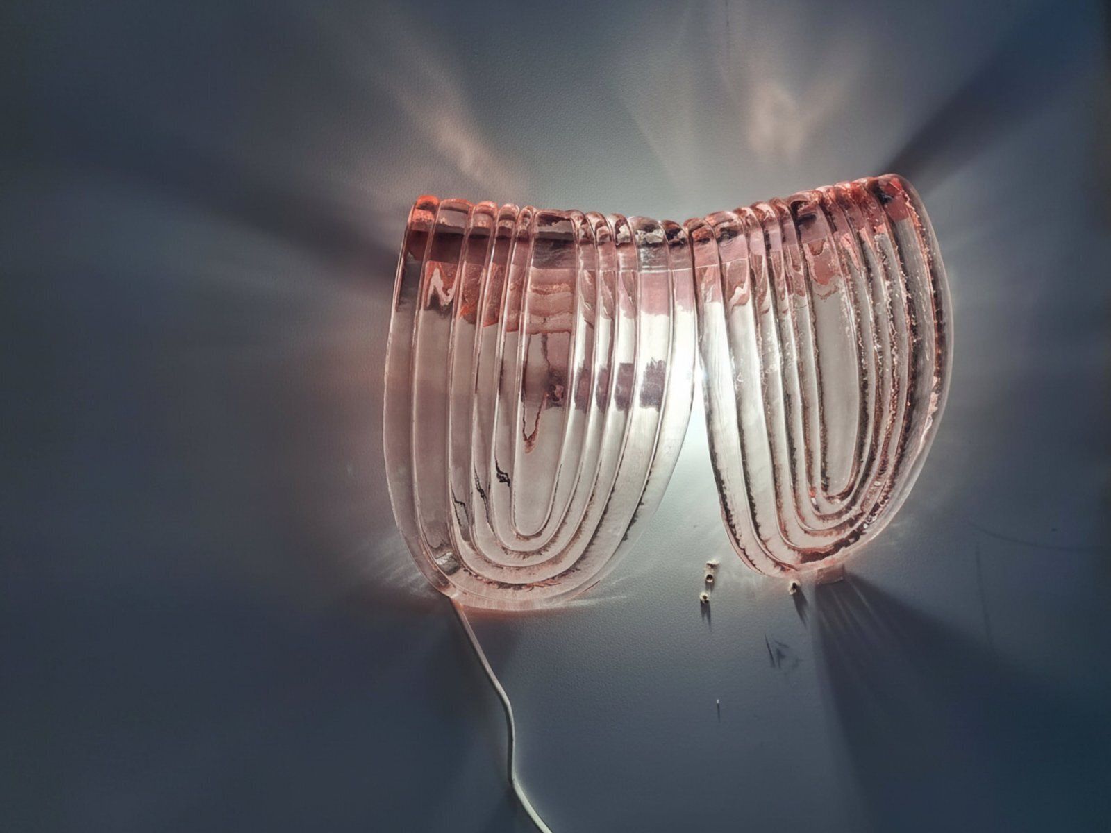 Art Deco Style Pink Murano Glass Wall Lamps, 1940s, Set Of 2 photo for sale