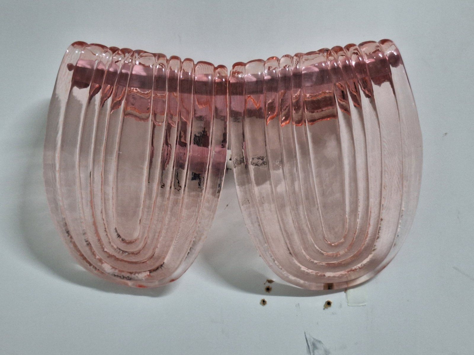photo for sale Art Deco Style Pink Murano Glass Wall Lamps, 1940s, Set Of 2