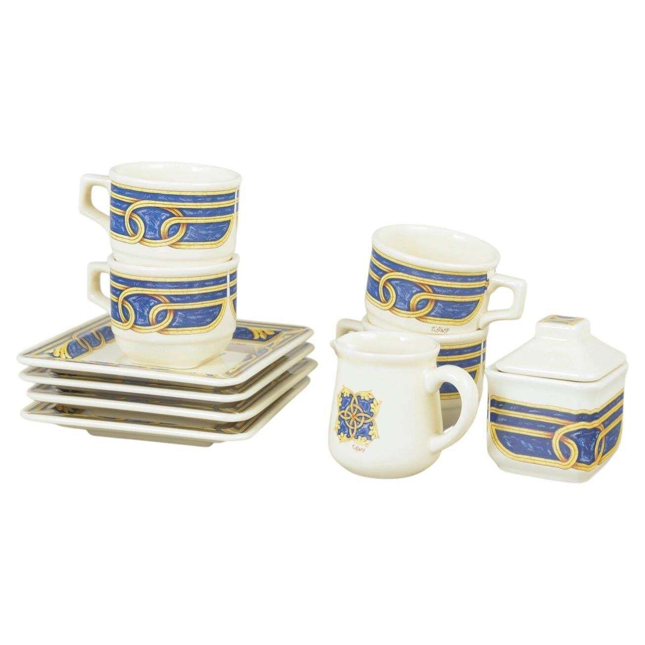 Tiffany Boutique. Set Of Four Coffee Cups With Saucers, Sugar Bowl And Creamer.