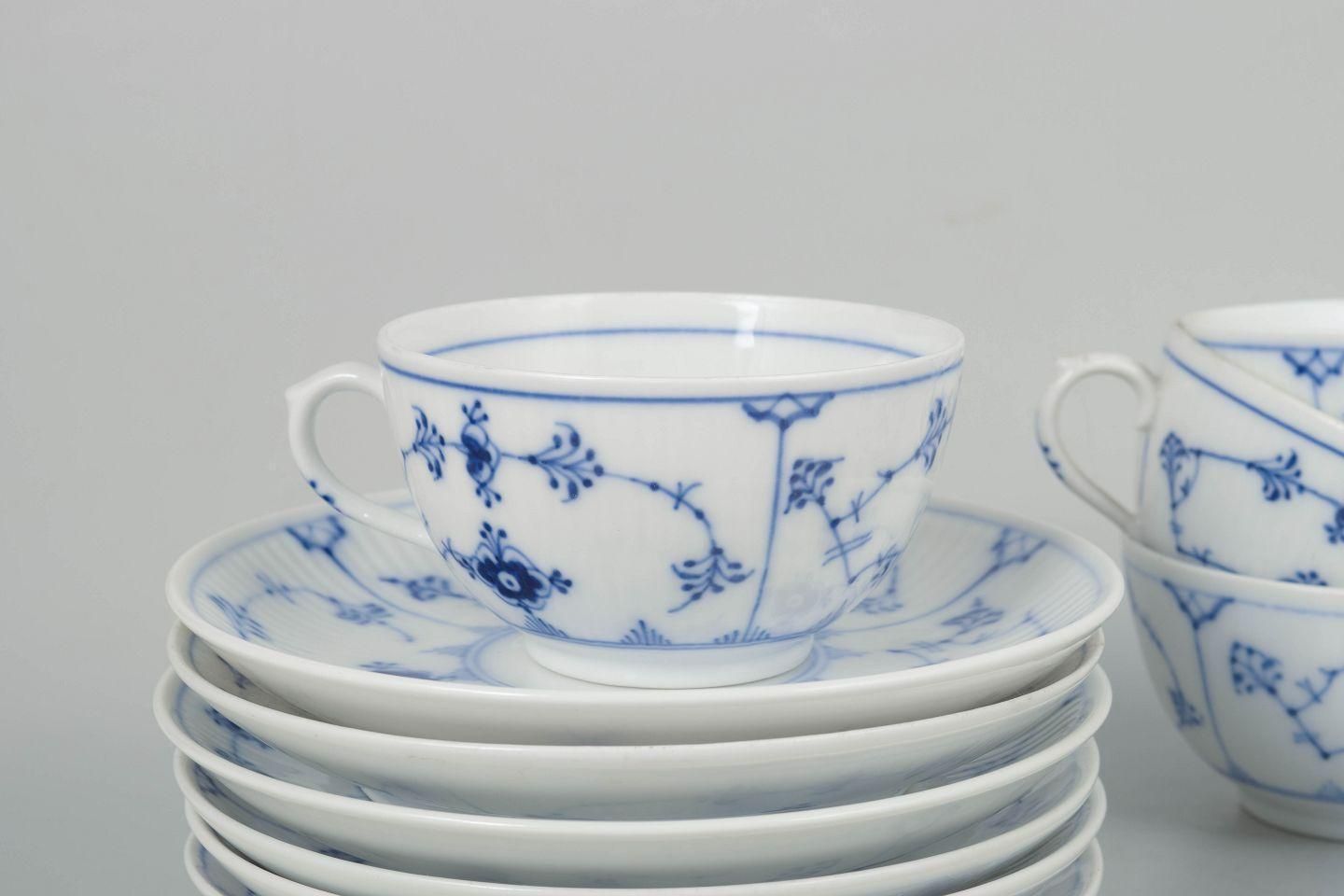 Royal Copenhagen Blue Fluted Plain. Set Of Six Porcelain Coffee Cups & Saucers photo for sale