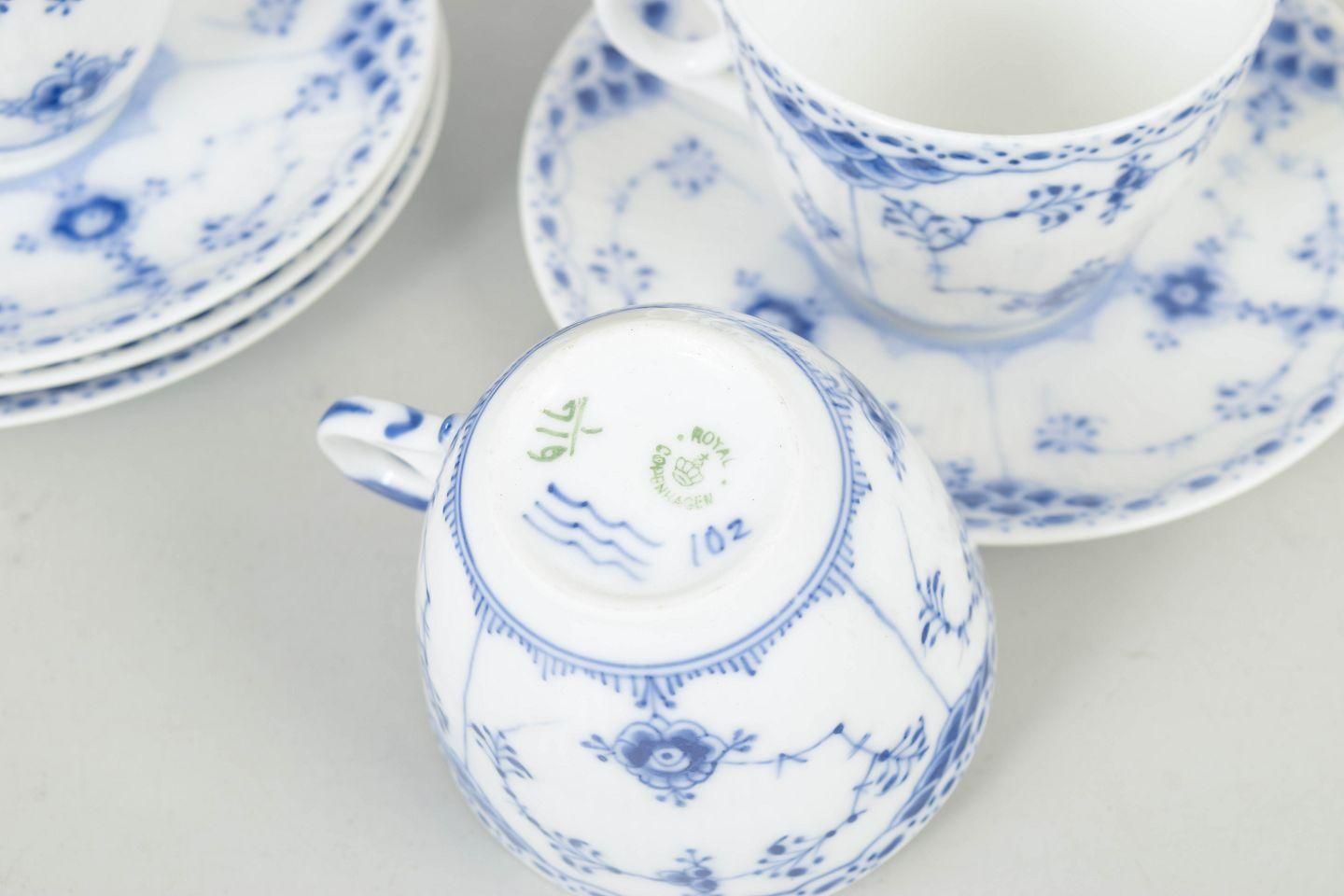 Royal Copenhagen Blue Fluted Half Lace. Set Of Four Coffee Cups With Saucers. photo Home Decor