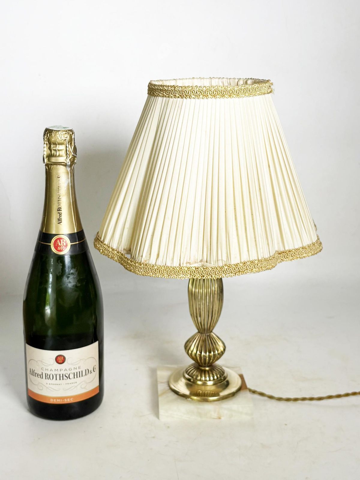 Brass Table Lamp With Its Original Art Nouveau Shade, France, 1920 photo for sale