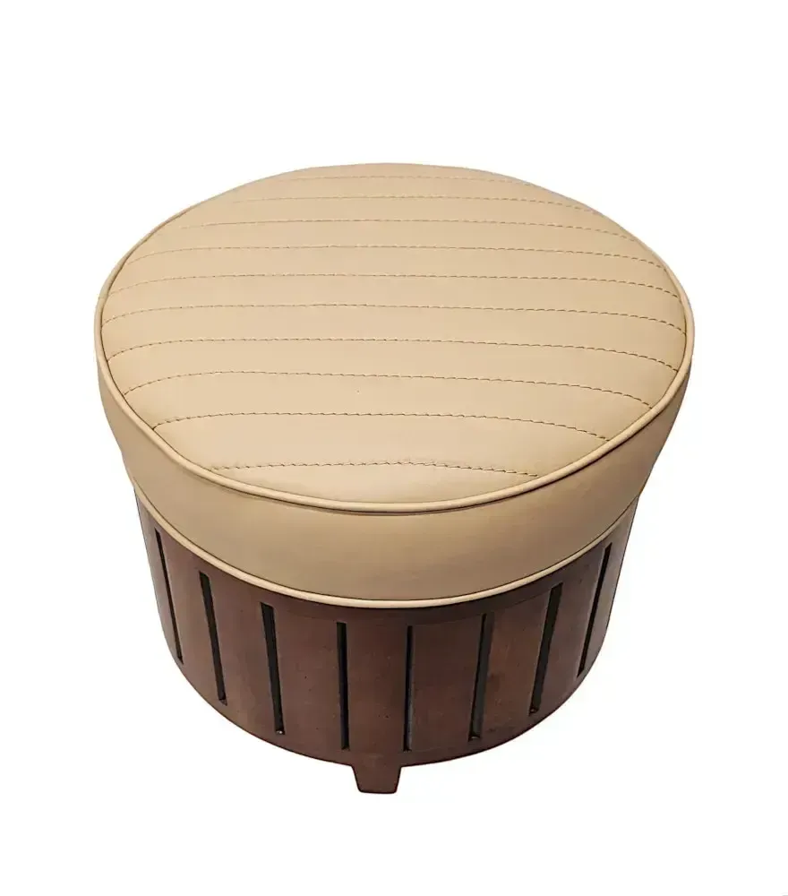 A Stunning Art Deco Style Cream Leather And Walnut Stool photo for sale