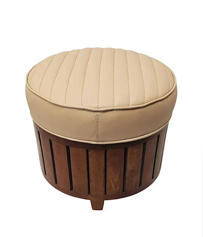 A Stunning Art Deco Style Cream Leather And Walnut Stool photo Furniture