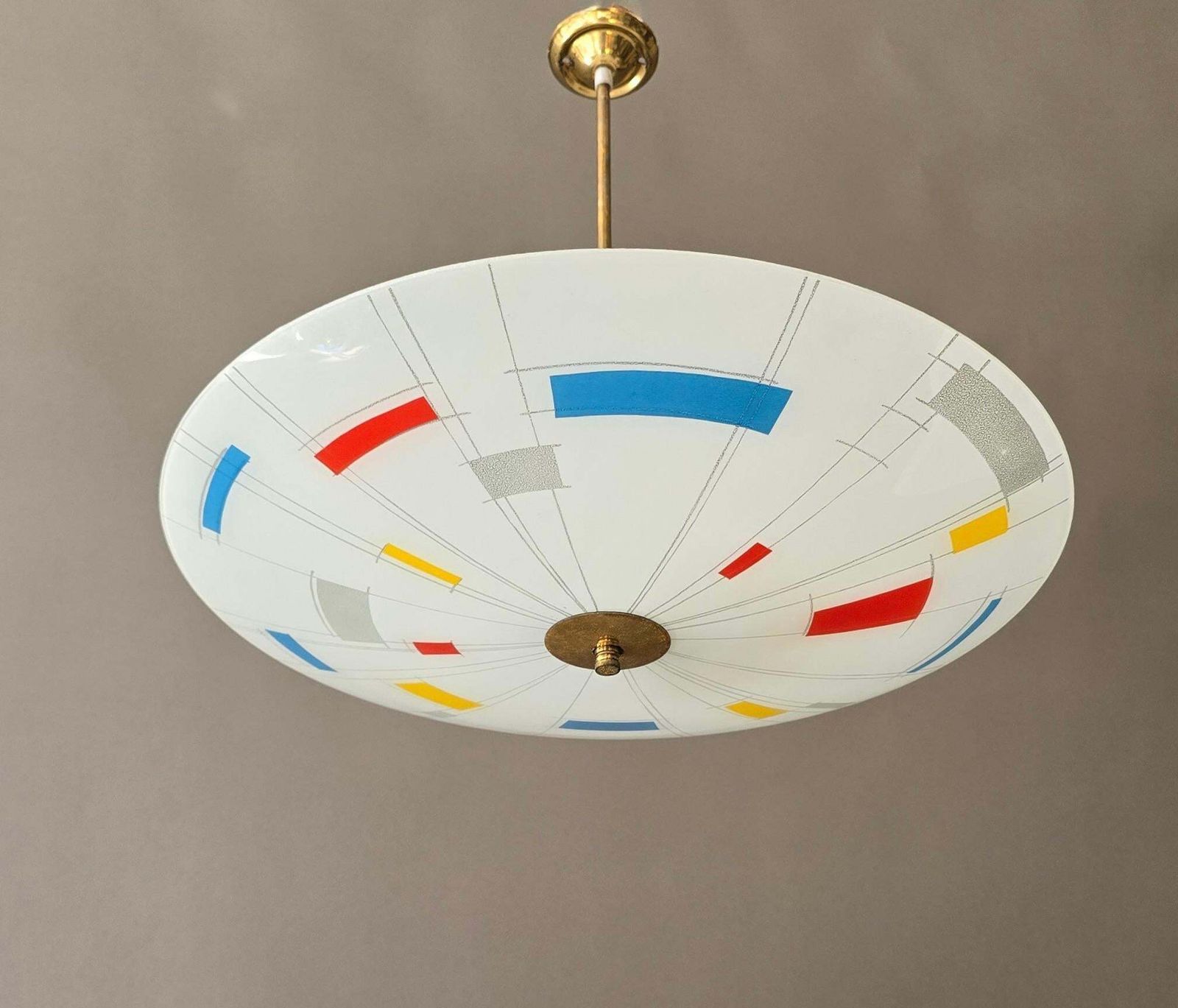 Large Mid Century Modern Italian Glass Pendant Or Flush Mount Light, Stilnovo St photo buy