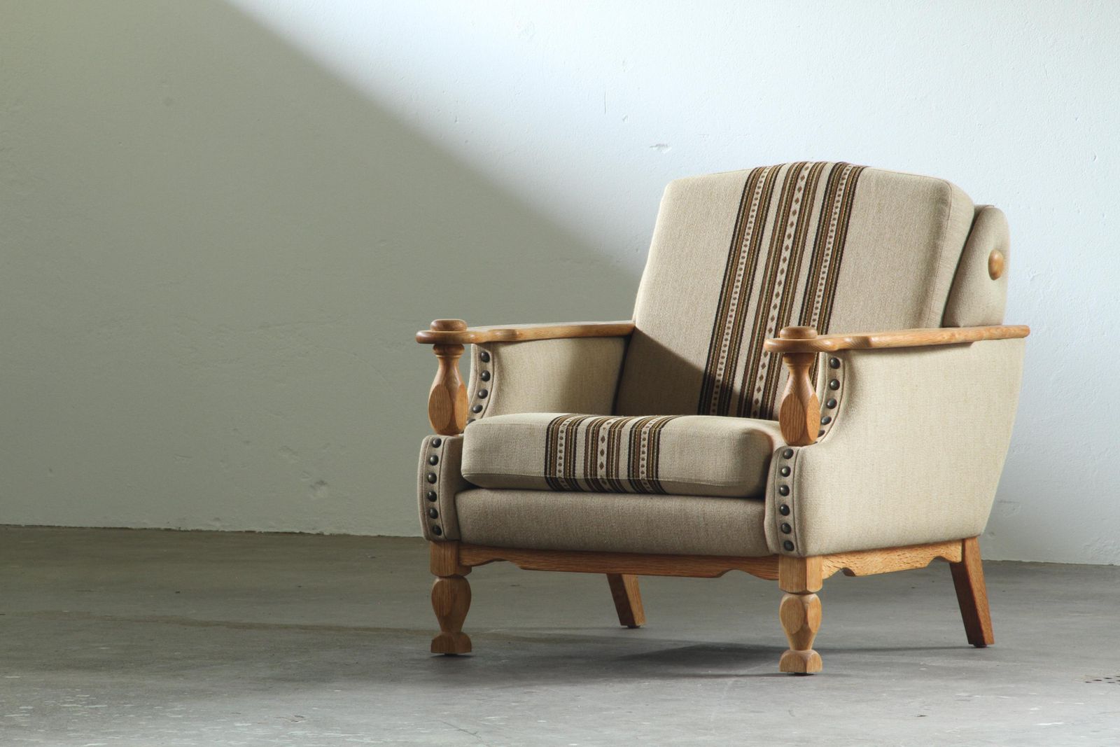 Vintage 1960s Set Of Low & High Back Lounge Chair Oak, Style Of Henning Kjærnulf photo vintage