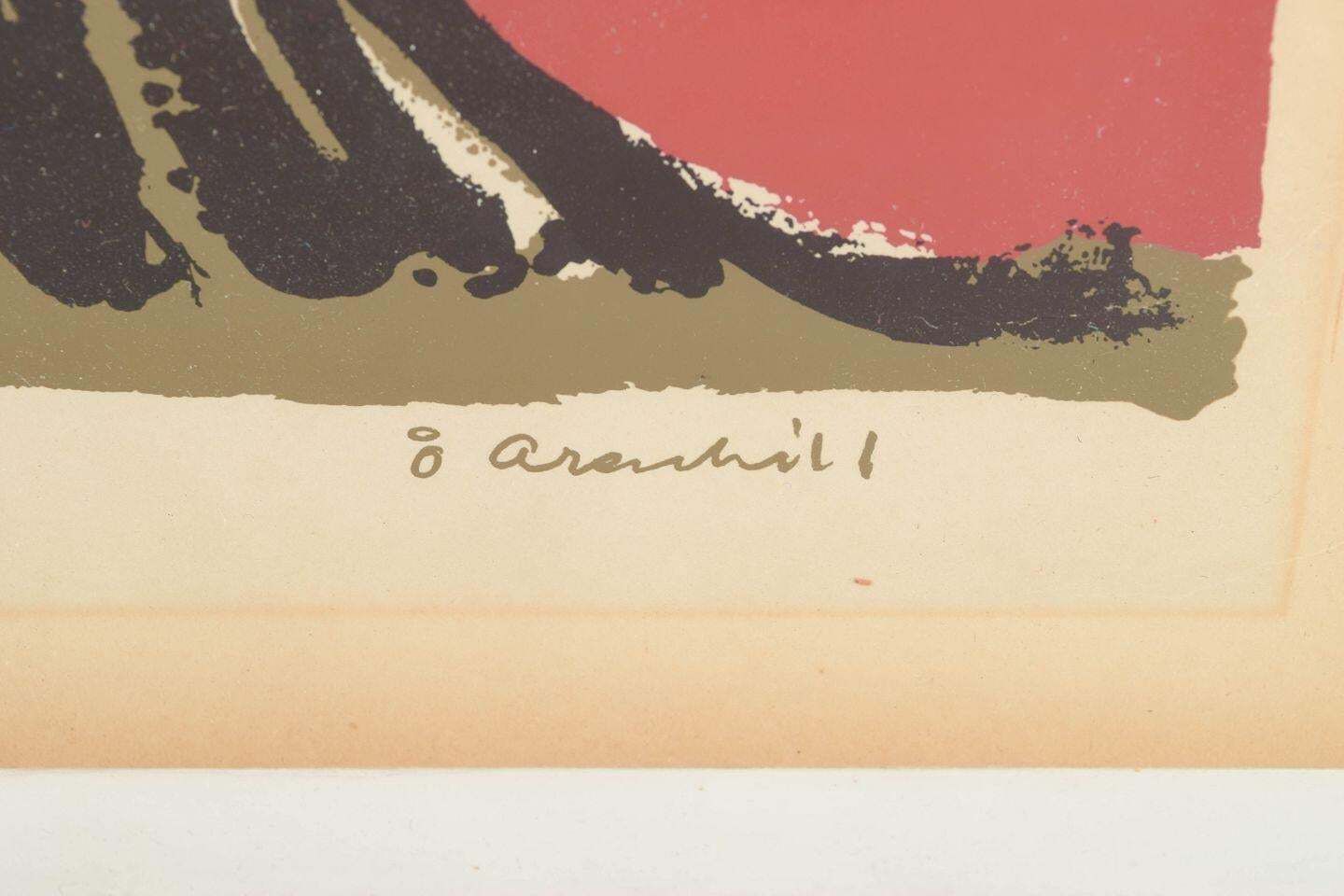 åke Arenhill. Color Lithograph. Composition With Cosmic Figures. Mid 20th C. photo Art