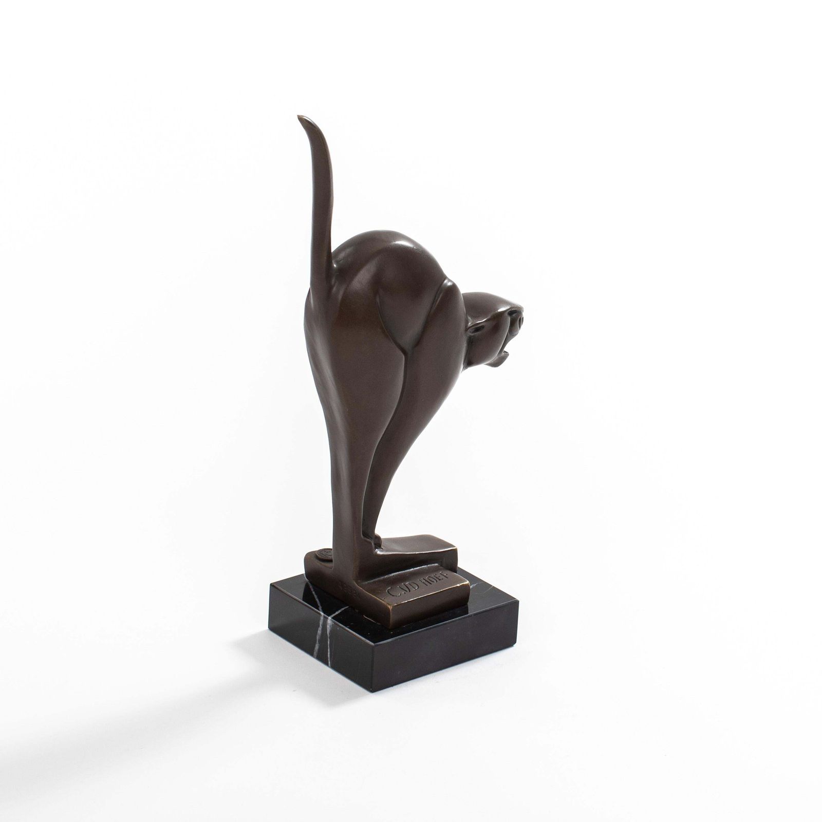 Dutch Cubist Art Déco Bronze Panther On Black Marble By C. Van Der Hoef, 1920s photo 2554.0