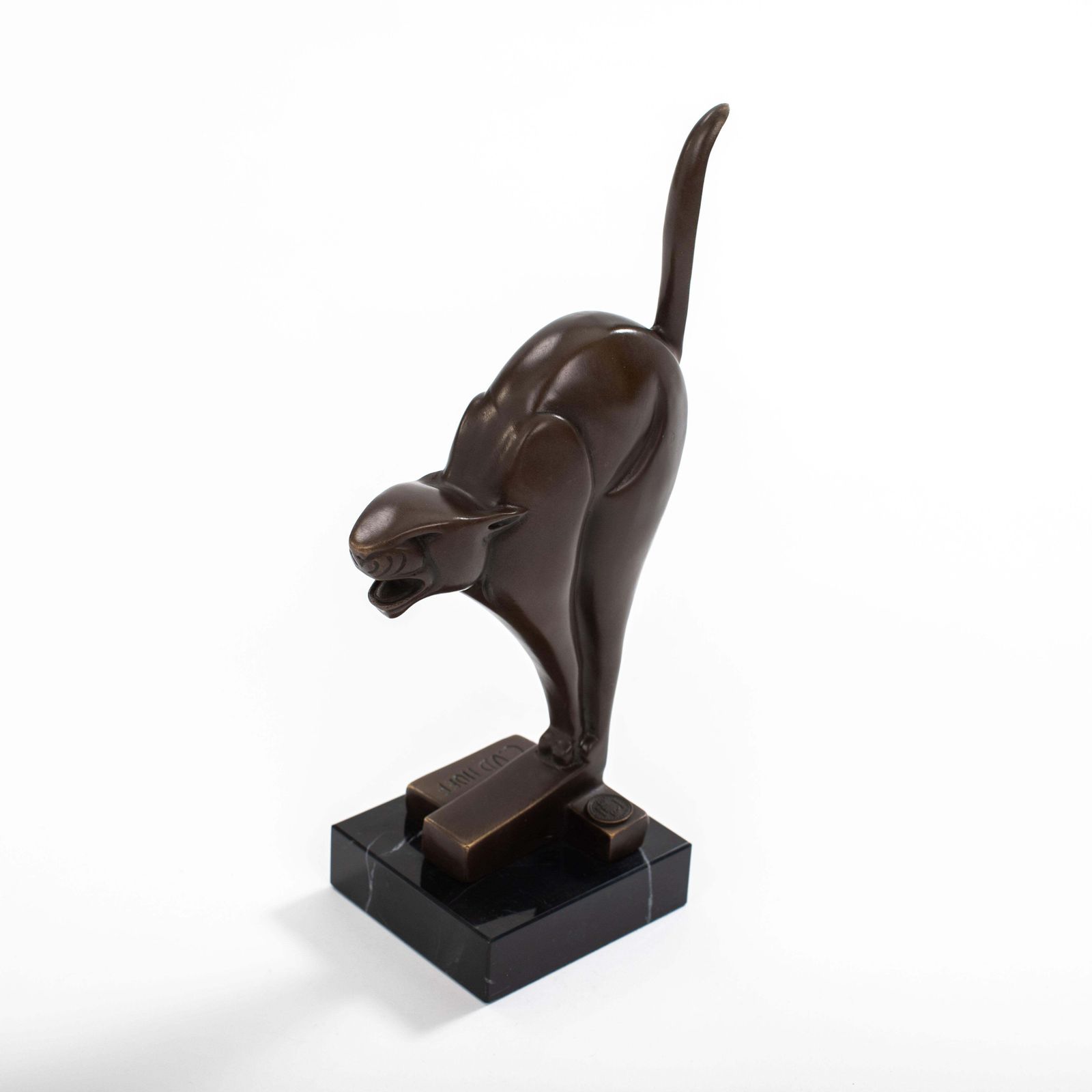 photo vinterior Dutch Cubist Art Déco Bronze Panther On Black Marble By C. Van Der Hoef, 1920s