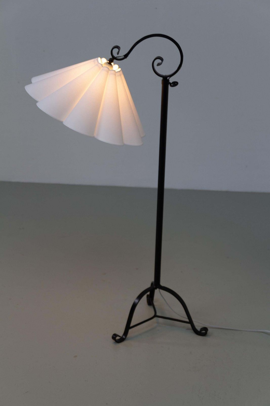 Lighting Danish Art Deco Tripod Floor Lamp In Wrought Iron, 1940s. photo