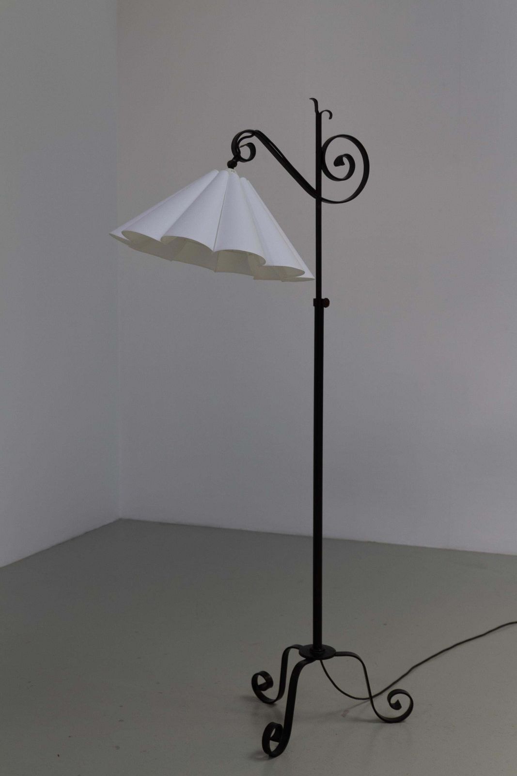 Danish Art Deco Tripod Floor Lamp In Wrought Iron, 1940s. photo for sale