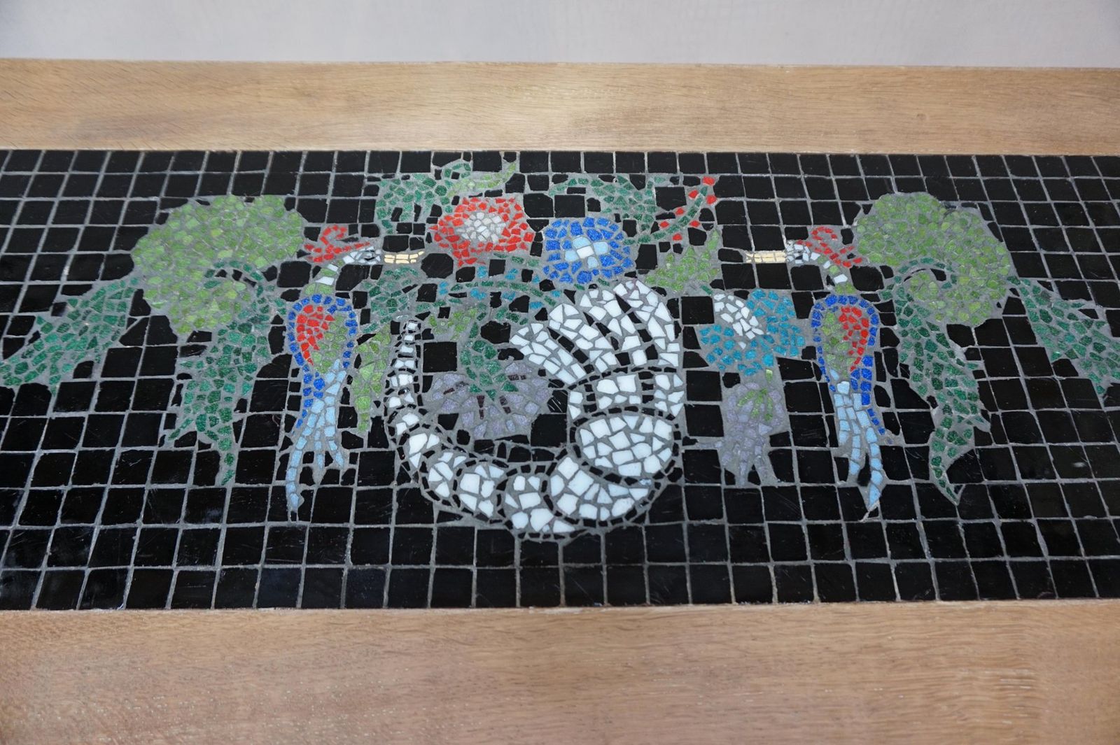 Vintage Coffee Table In Oak And Mosaic With Inlay Artwork, 1970s photo Furniture