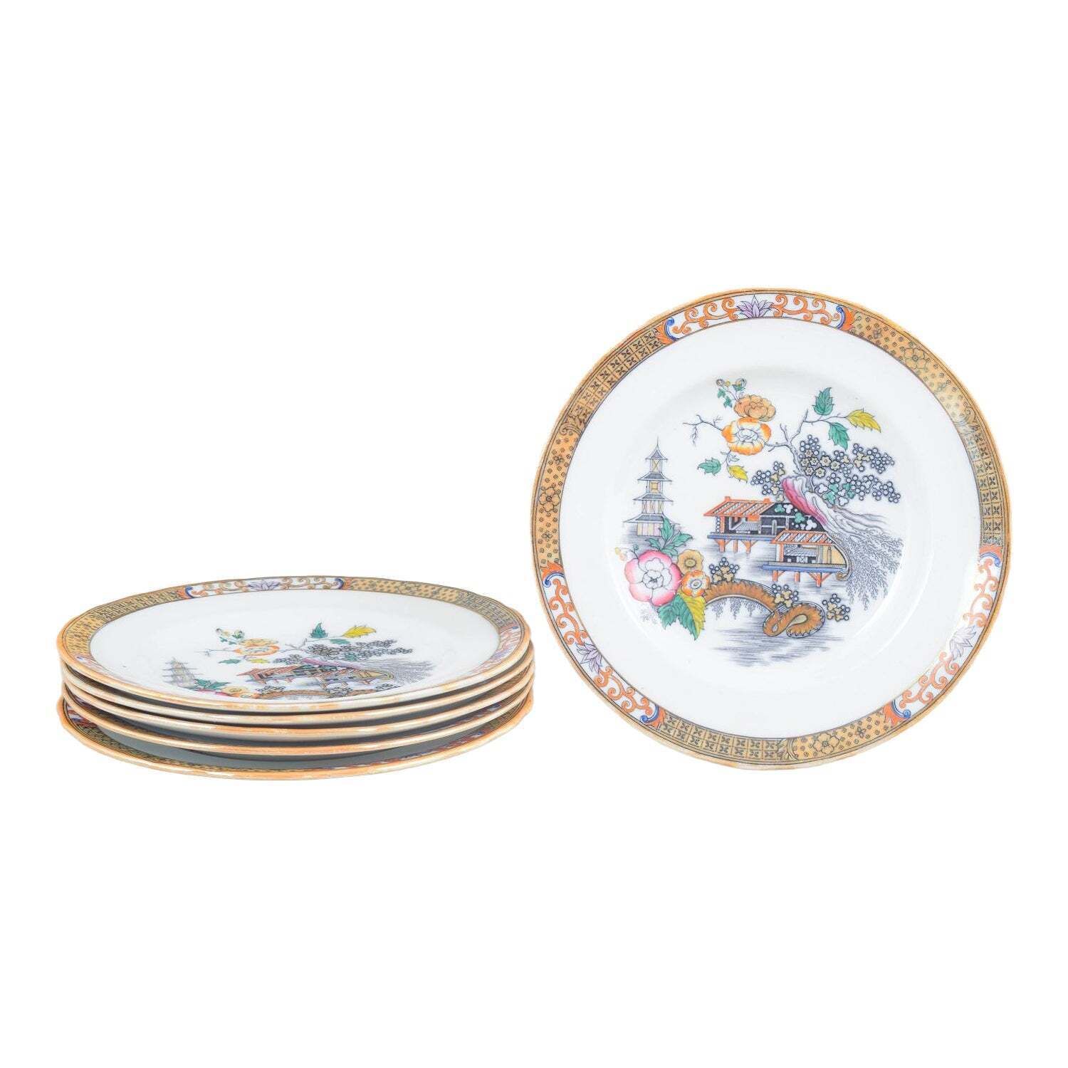 Rörstrand, Sweden. Six Dinner Plates In Faience. 'Japan' Series. Early 20th C.