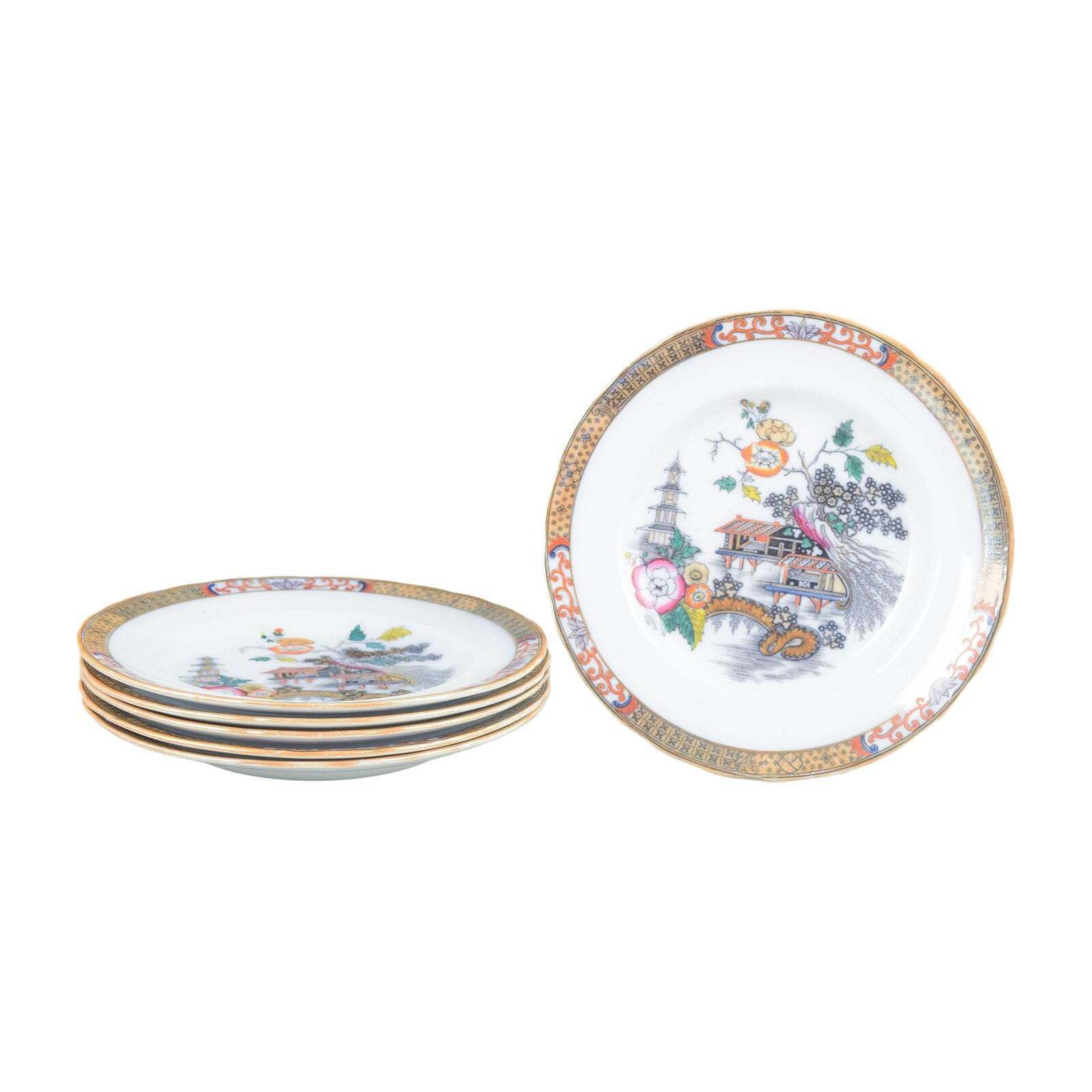Rörstrand, Suède. Six assiettes plates en faïence. Série « Japan ». Début du XXe siècle.