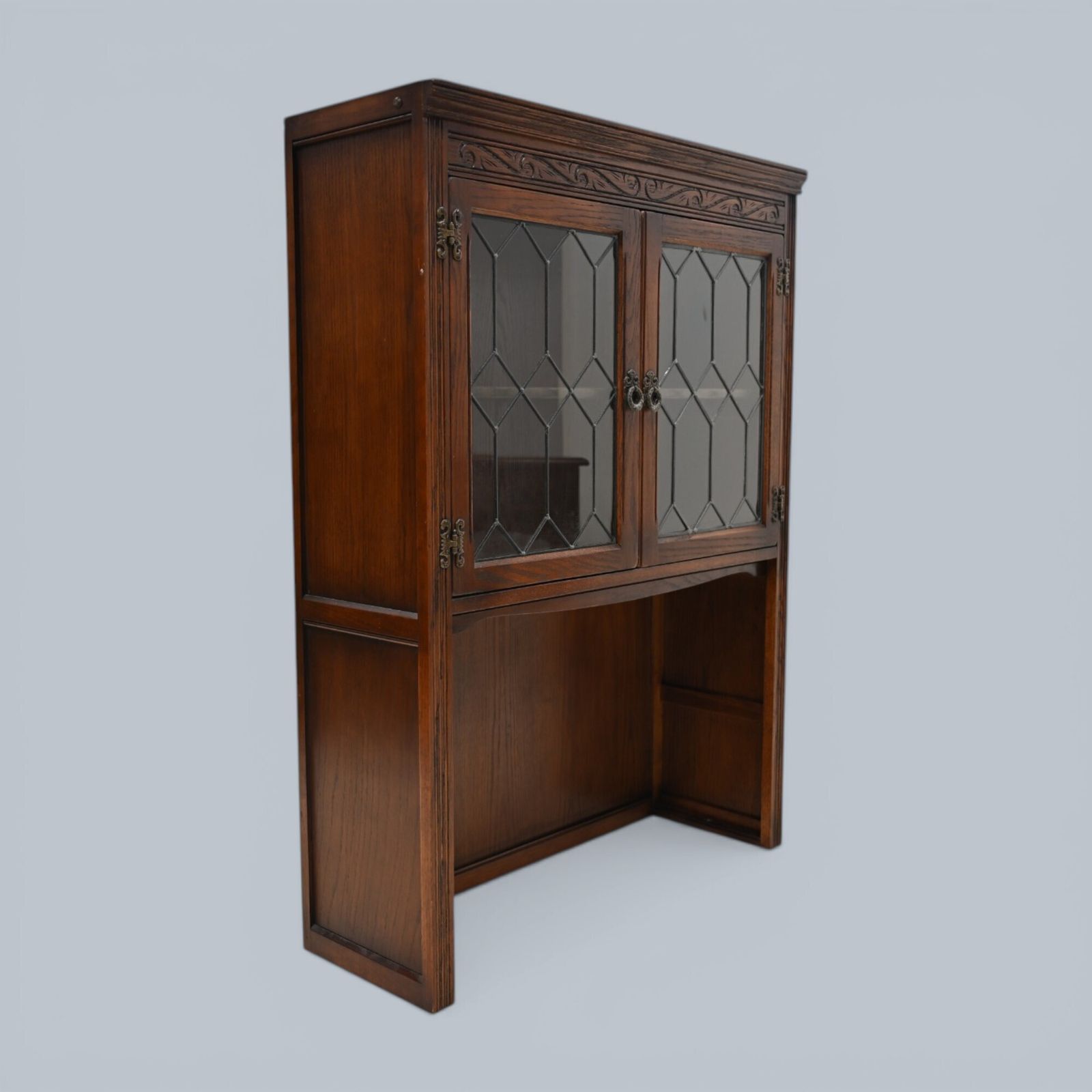 Old Charm Wall Top Unit Bookcase Leaded Glass Display Tudor Brown Free Delivery* photo vintage