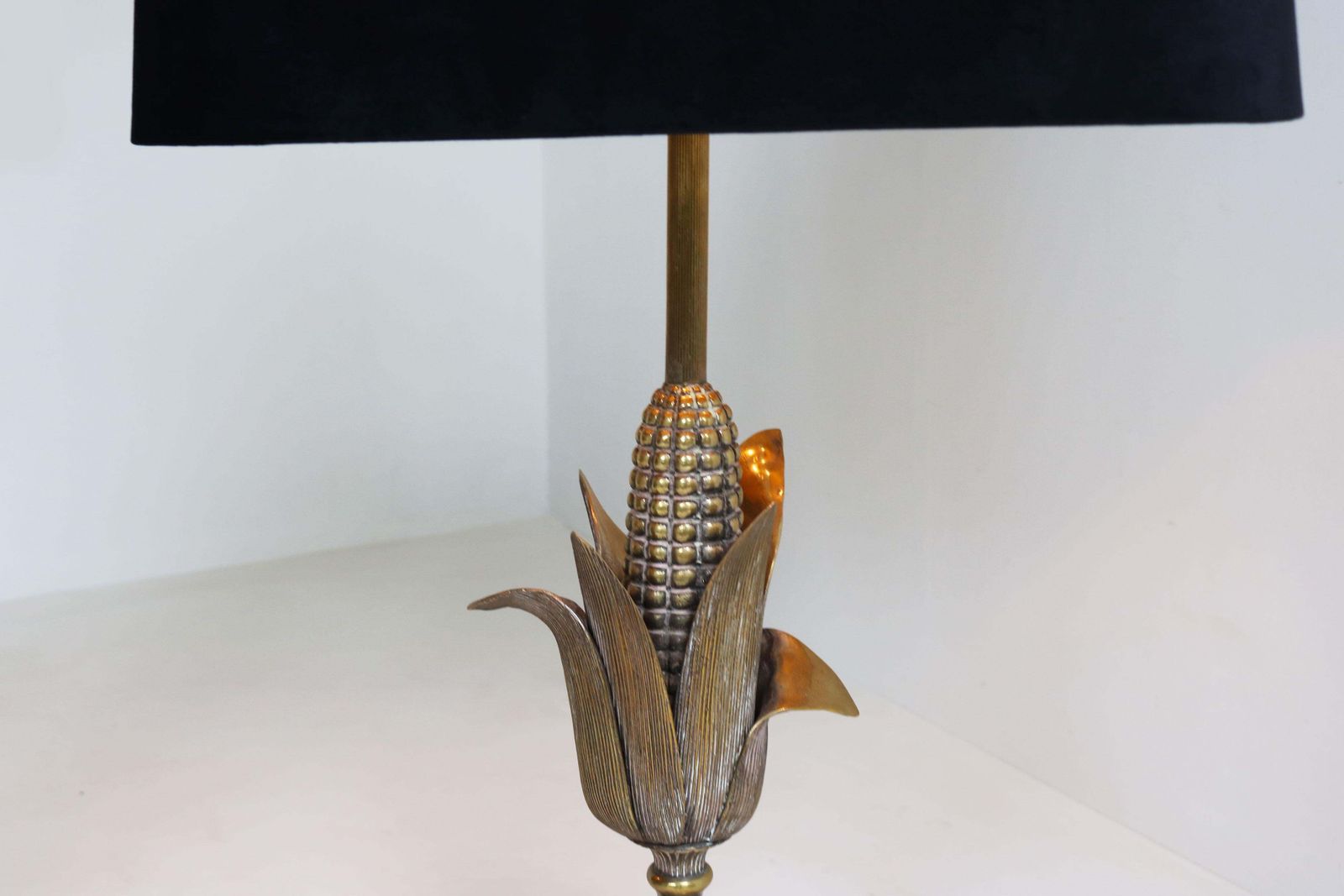 Zeldzaam Paar Maison Charles 'Corn' Tafellampen, 1950, Frankrijk, Regency, Brons photo vintage