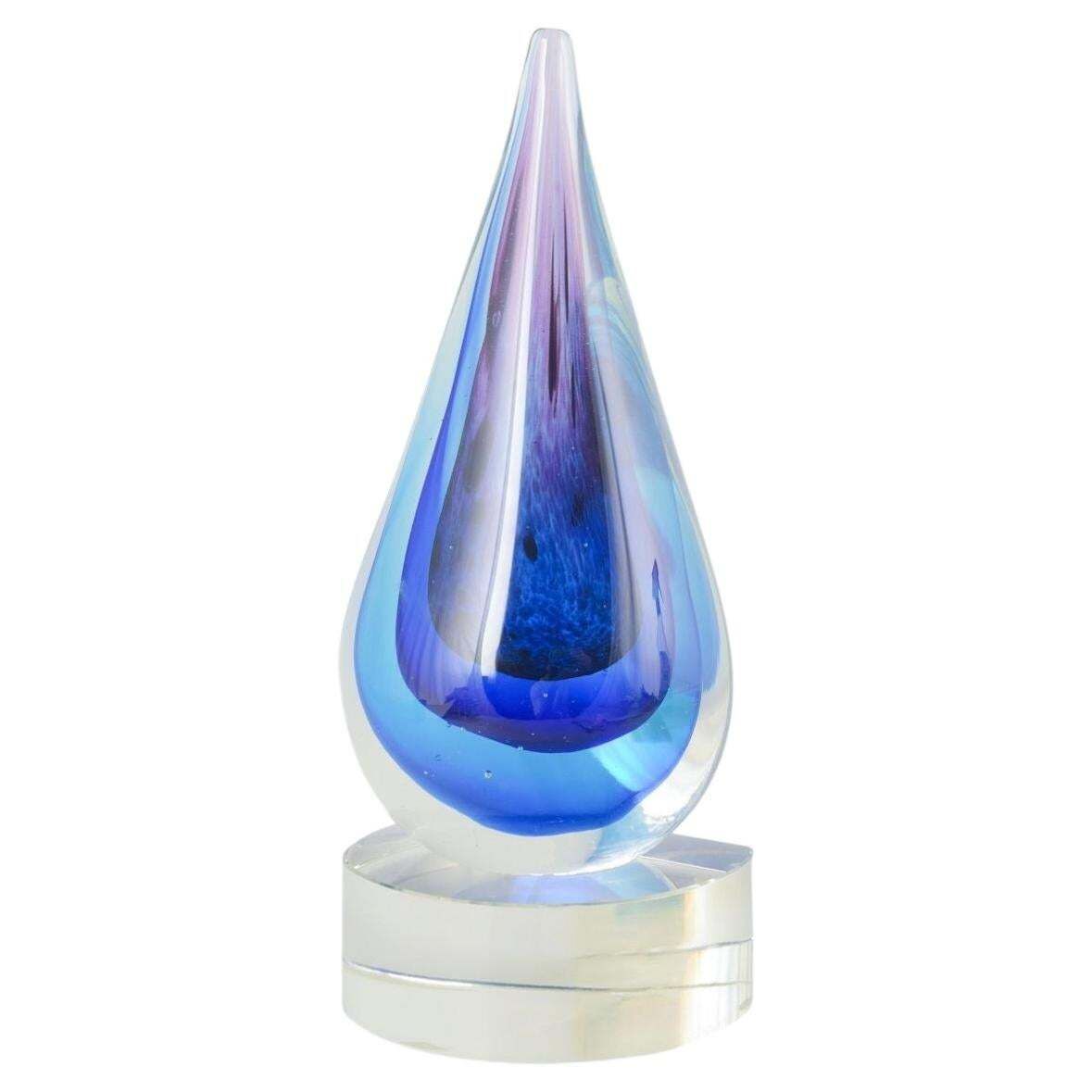 Murano Drop Shaped Sculpture In Clear And Blue Violet Art Glass. 1970s.