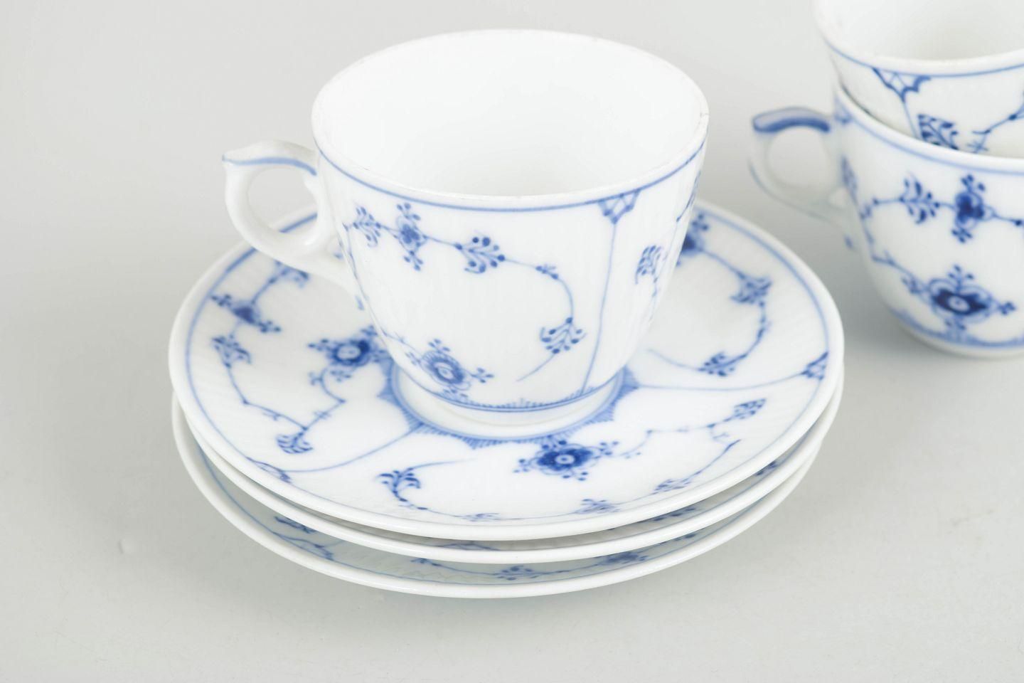 Royal Copenhagen Blue Fluted Plain. Three Coffee Cups With Saucers. Early 20th C photo for sale