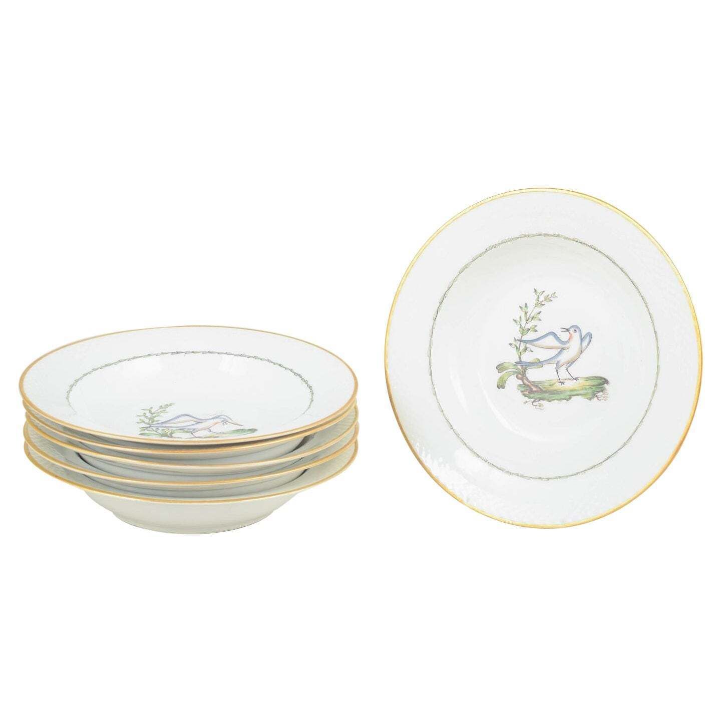 Royal Copenhagen. Six Large Deep Porcelain Plates With Bird Motif. Early 20th C