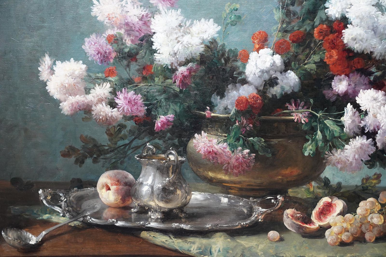 Chrysanthemums In Urn   French 19th Century Still Life Floral Art Oil Painting photo Art