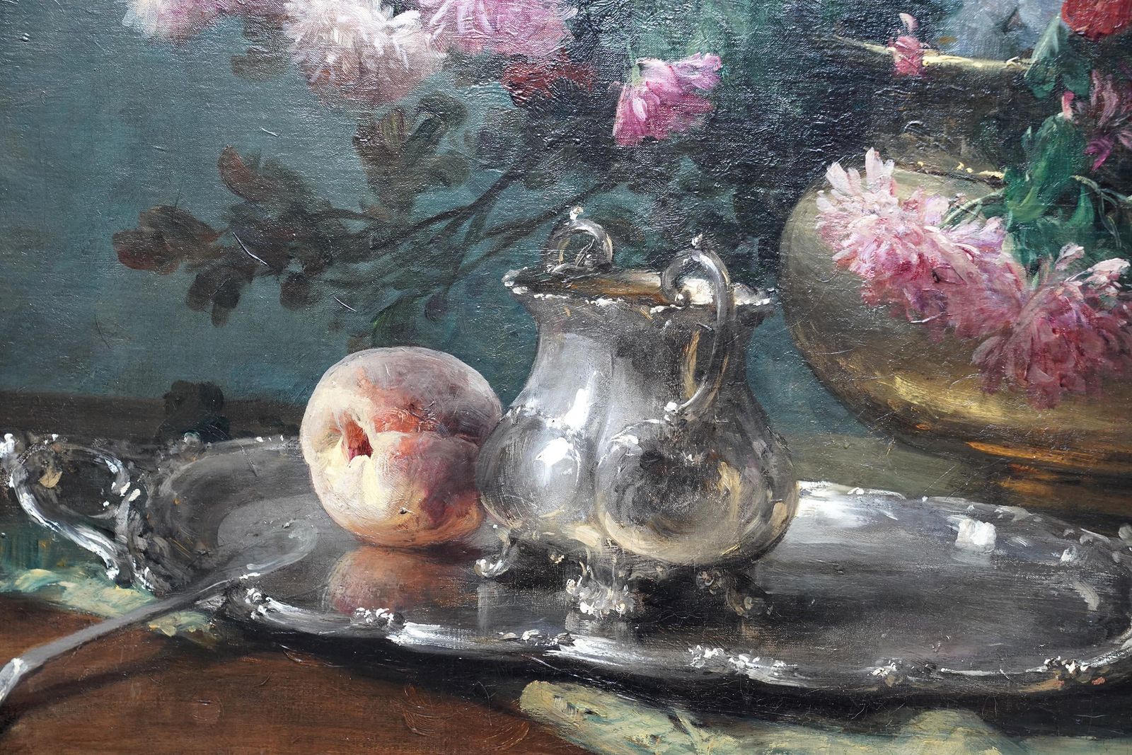 Chrysanthemums In Urn   French 19th Century Still Life Floral Art Oil Painting photo buy
