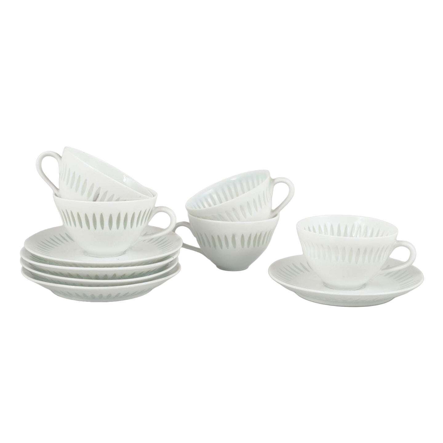 Friedl Holzer Kjellberg voor Arabia. Set van 5 demi-tasse kopjes met schoteltjes, jaren 1970