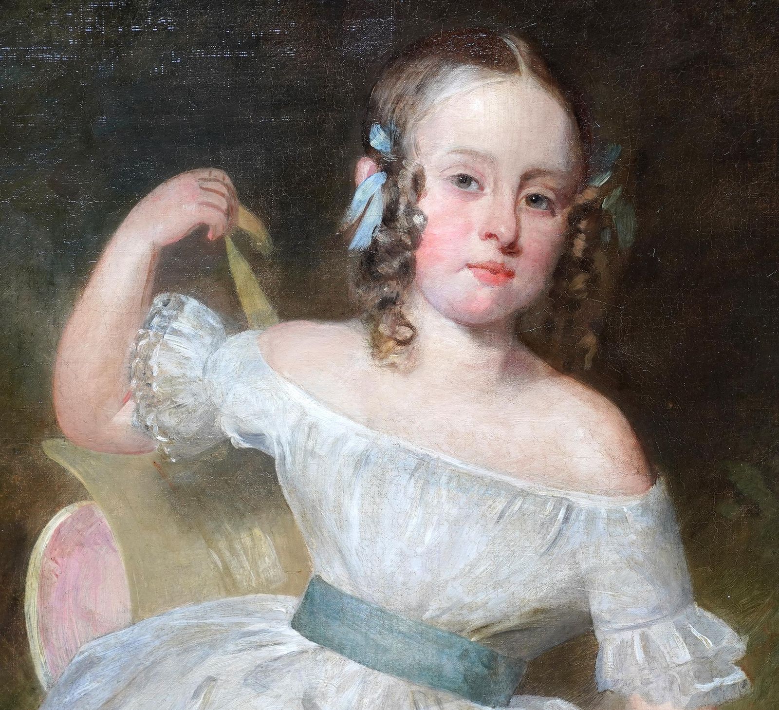 Portrait Of Girl With Blue Sash And Shoes   British Old Master Art Oil Painting photo Art