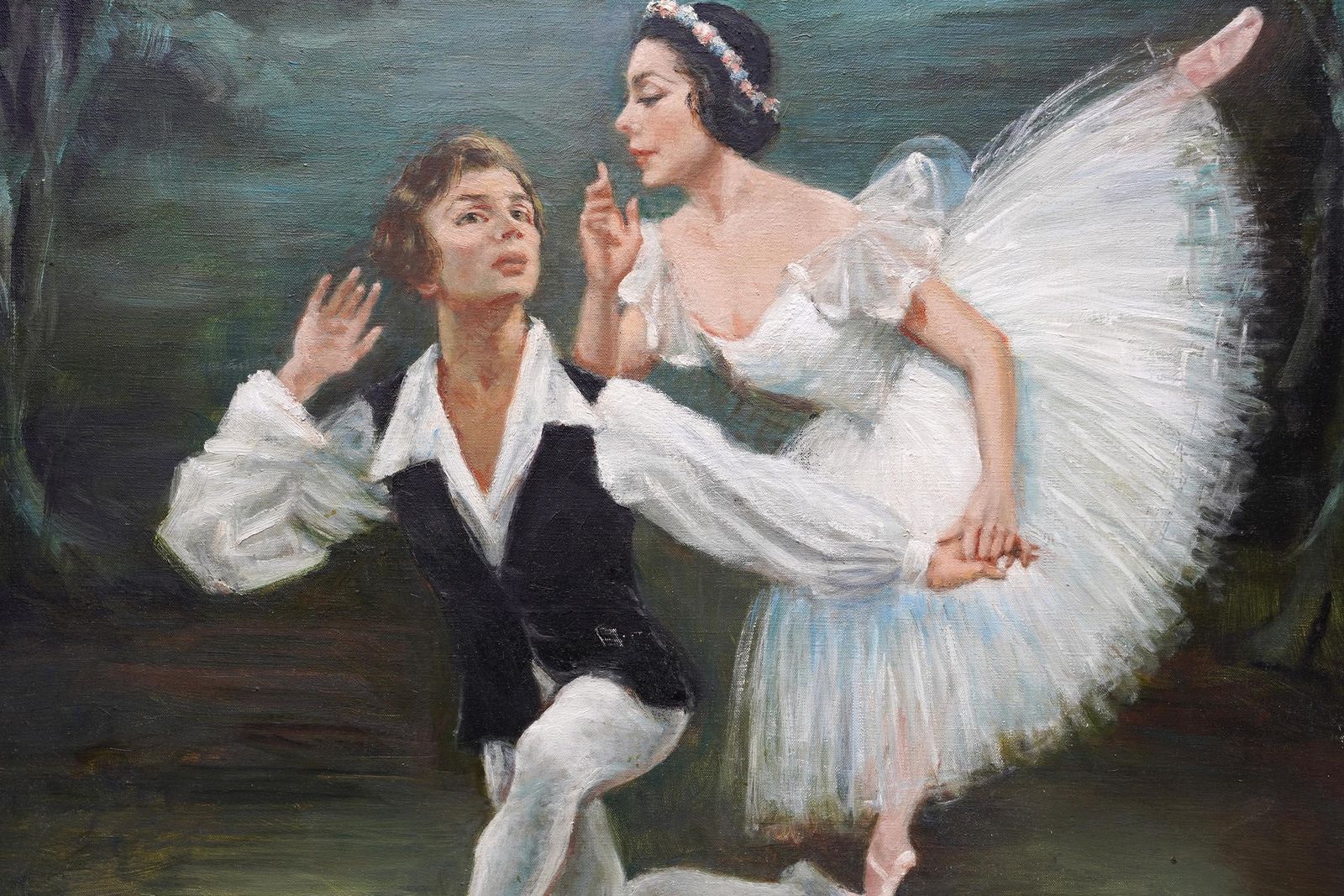 Fonteyn And Nureyev, Les Sylphides   British 1960's Ballet Art Oil Painting photo Art