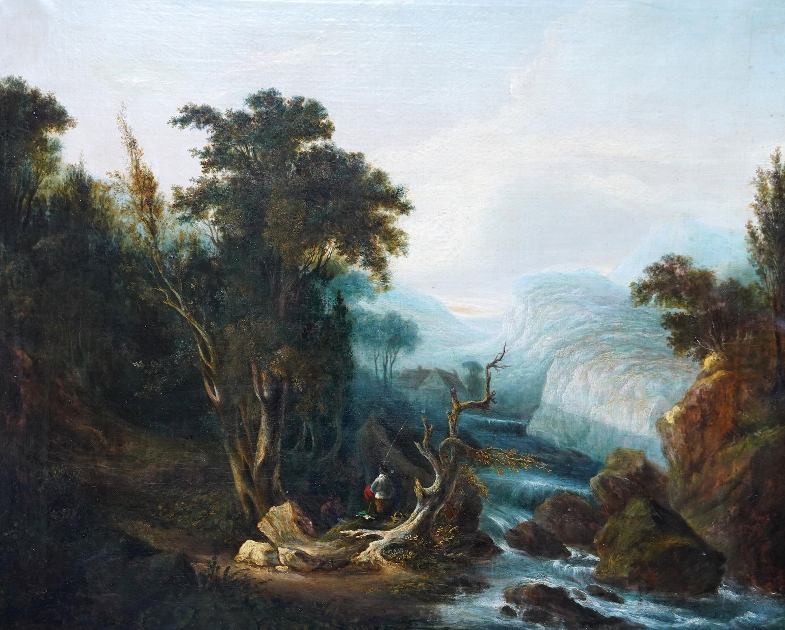 Fishing In A Landscape   British Old Master Art Landscape Oil Painting photo furniture