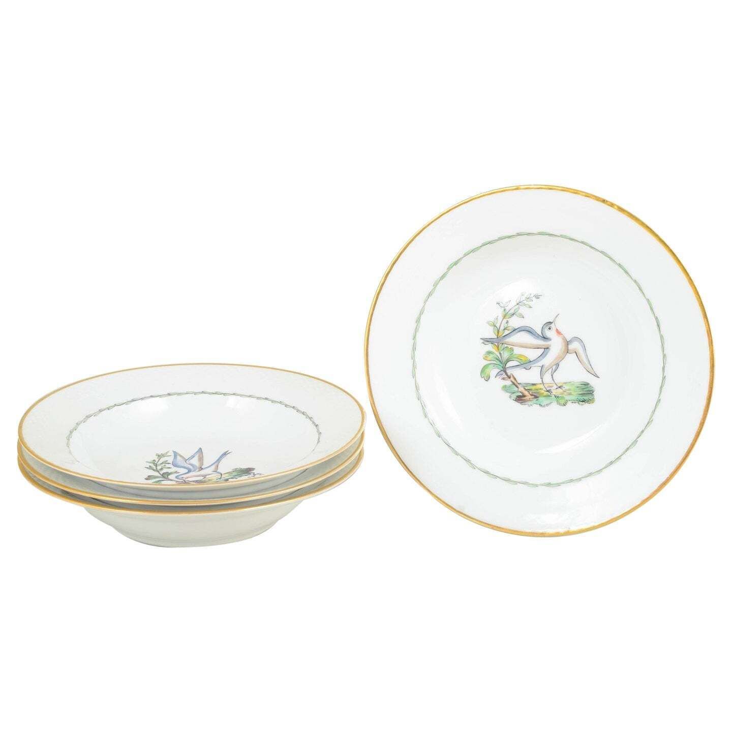 Royal Copenhagen. Four Large Deep Porcelain Plates With Bird Motif. Early 20th C