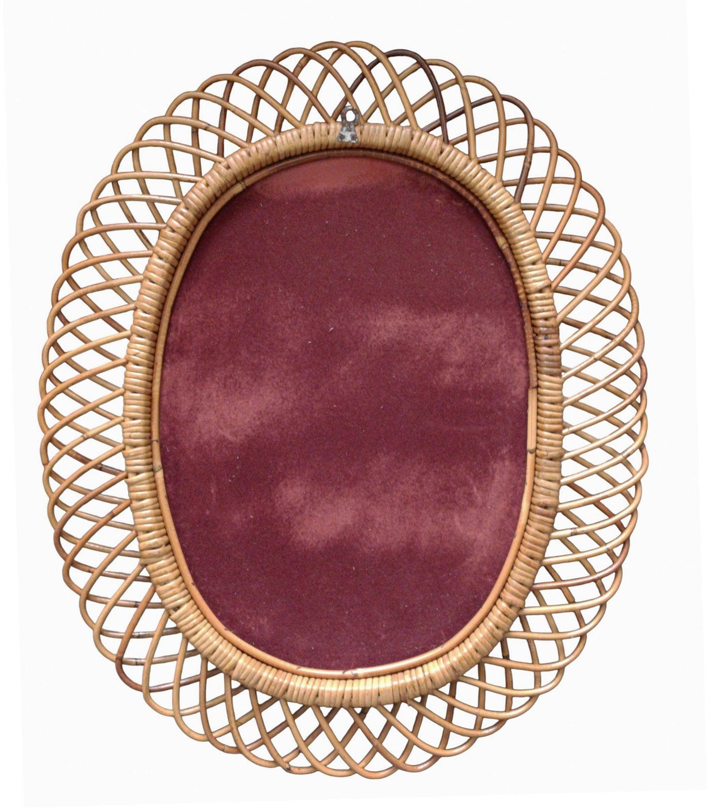 Franco Albini Style Specchio Da Parete Ovale In Rattan, Italia 1960s photo vinterior