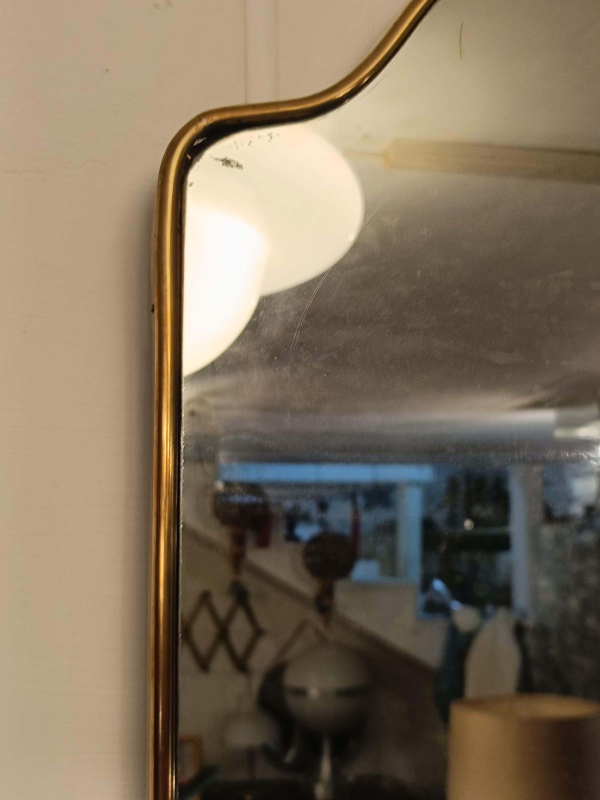 Shaped Brass Wall Mirror, Italy 1950s photo buy