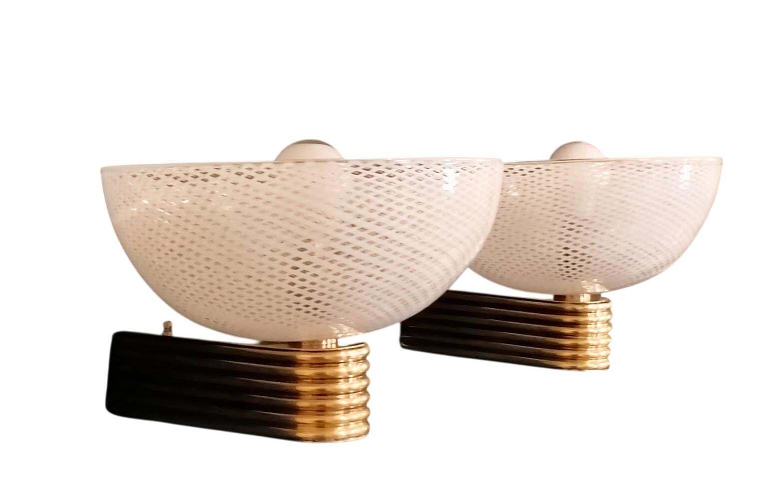 Paolo Venini Pair Of Murano Glass Wall Lamps "Reticello, 1930s photo 4580.0