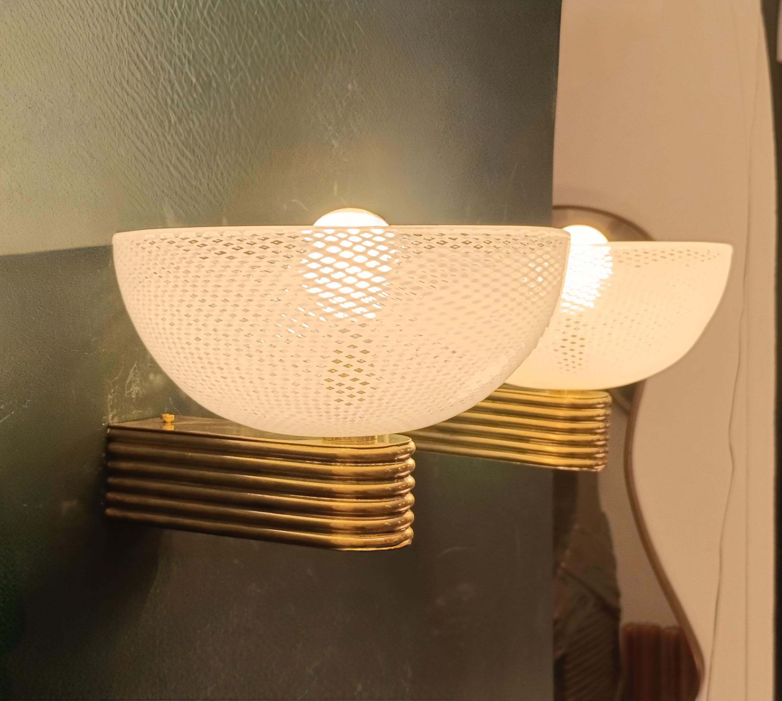 Paolo Venini Pair Of Murano Glass Wall Lamps "Reticello, 1930s photo buy