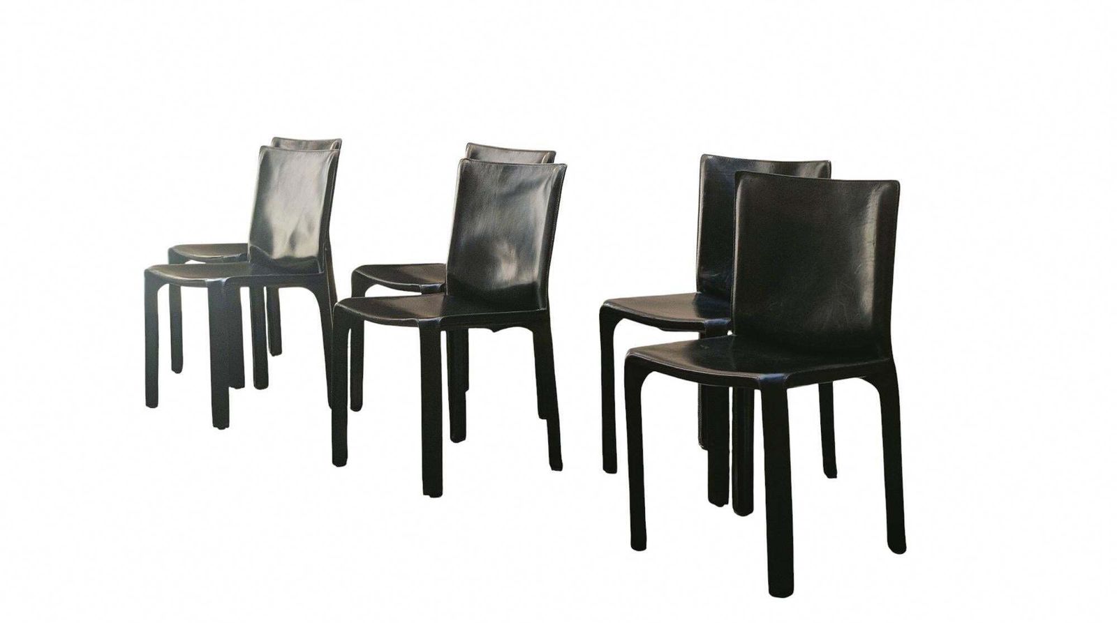 Mario Bellini For Cassina Set Of 6 Chairs "Cab T4" In Black Leather, Italy 1970s photo Furniture