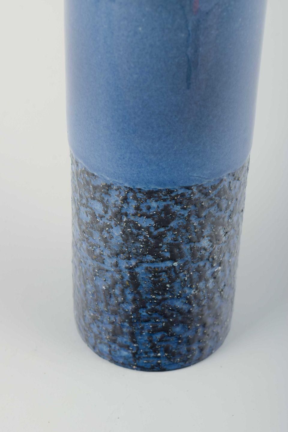 Ingrid Atterberg, Upsala Ekeby. Cylindrical Stoneware Vase With Dark Blue Glaze. photo for sale