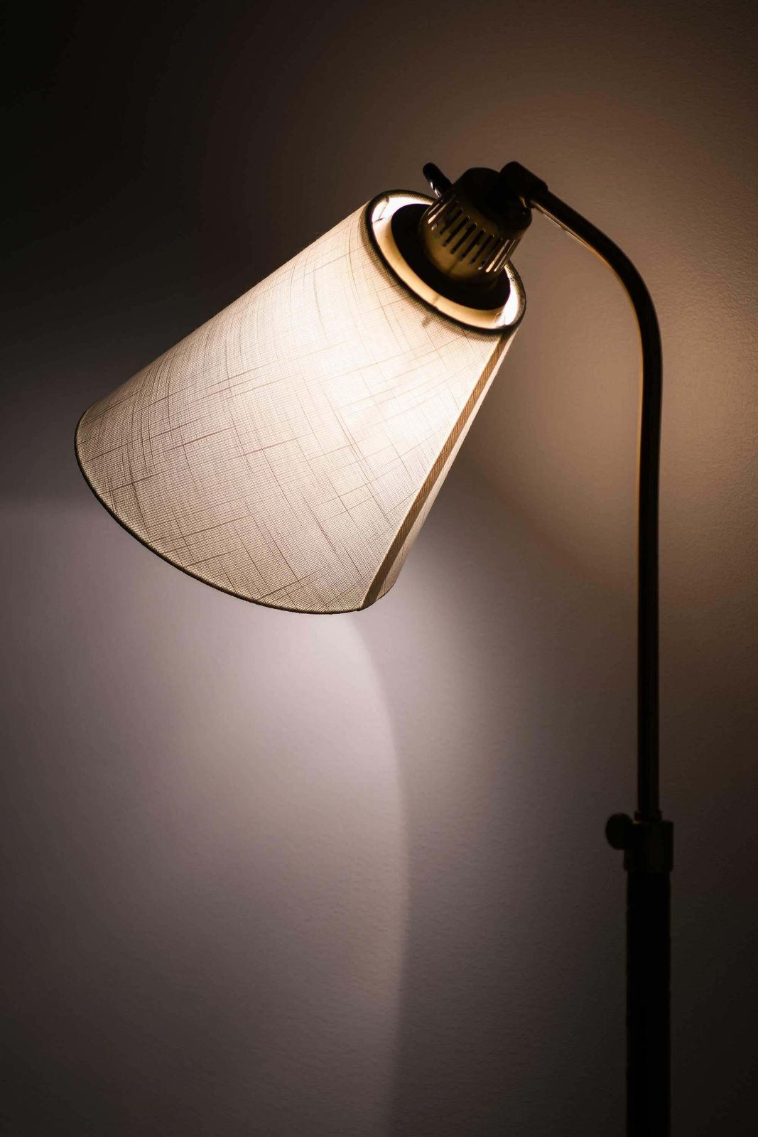 Hans Bergström Brass, Leather Floor Lamp By Ateljé Lyktan, 1940s photo vinterior