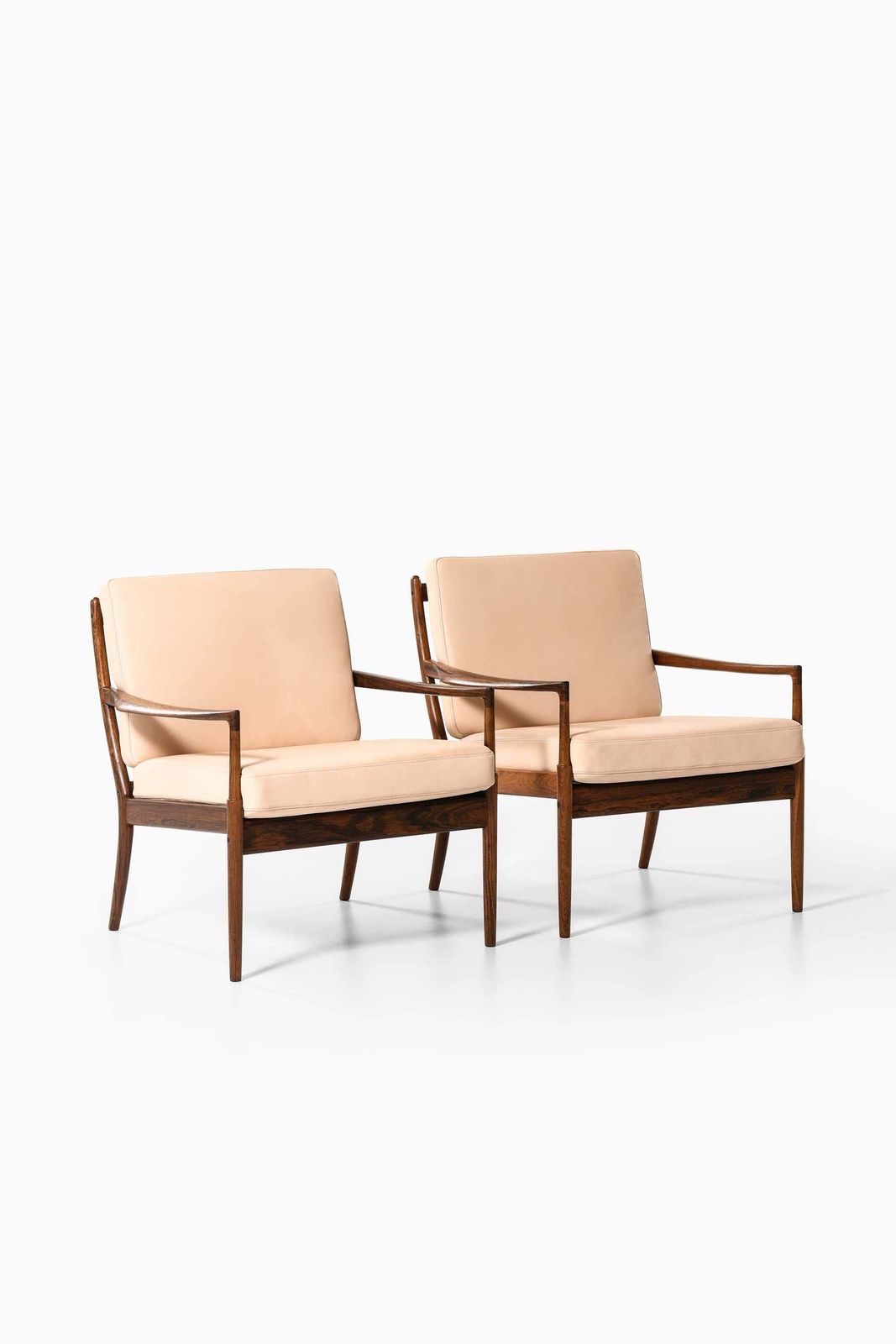 Pair Of Samsö Easy Chairs In Rosewood & Leather By Ib Kofod Larsen, 1950s photo buy
