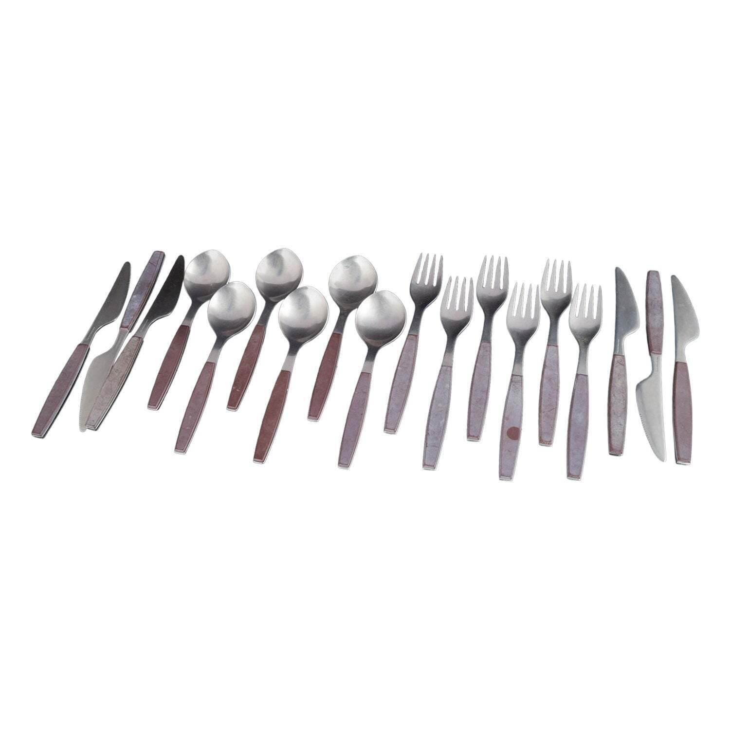 Henning Koppel voor Georg Jensen. Compleet "Strata" bestekset voor zes personen.
