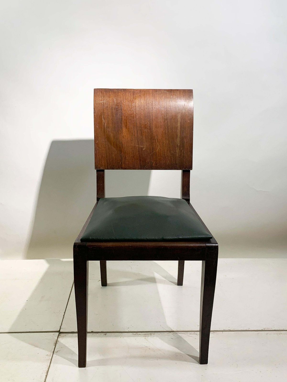 2027.0 Set Of 4 Art Deco Wooden Dining Chairs With Dark Green Leather Seats, 1930's photo