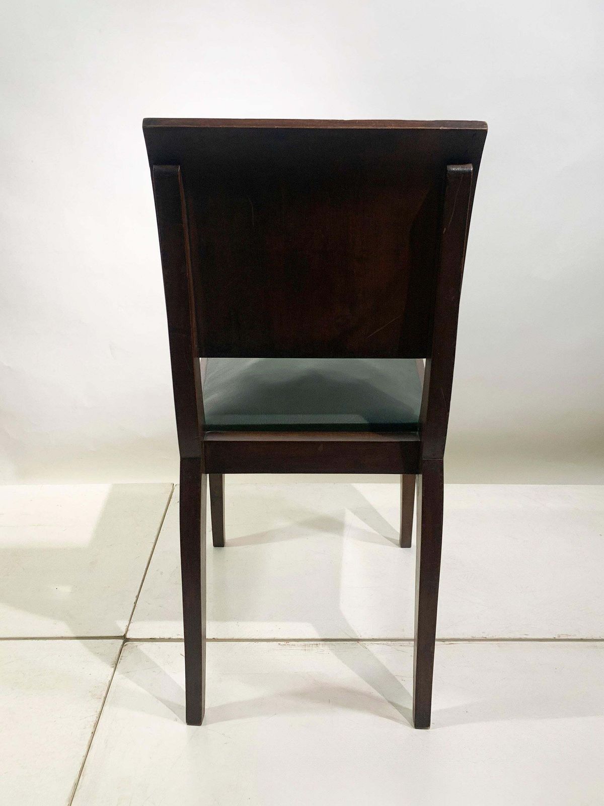 photo buy Set Of 4 Art Deco Wooden Dining Chairs With Dark Green Leather Seats, 1930's
