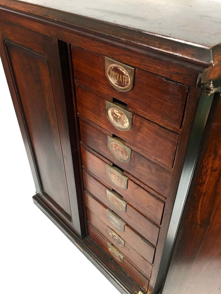 Antique Wooden Amberg's Patent Filing Cabinet Letter File Storage Chest With Key photo vintage