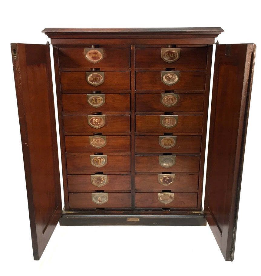 photo buy Antique Wooden Amberg's Patent Filing Cabinet Letter File Storage Chest With Key
